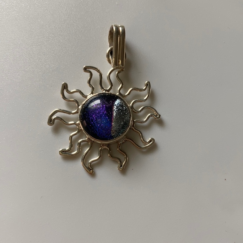 Silver dichroic glass sun pendant